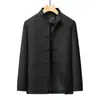 Traje Tang Masculino para Homens de Meia-Idade e Idosos Jaqueta de Pai com Bordado de Dragão Estilo Chinês Botão Conjunto de Duas Peças Outono e Inverno