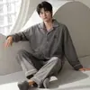 Pijama Meio Aveludado para Homens, Temporada Outono/Inverno, Manga Longa, Quente para o Inverno, Veludo Fino Masculino, Novo Estilo para Adolescentes, Conjunto para Casa