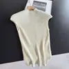 2026 Camiseta Elegante, Corte Ajustado, Cuello Alto, Chaleco de Punto sin Mangas con Pliegues, Top Corto, Venta al por Mayor H10GS98075