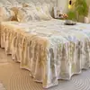 Falda de cama de algodón puro engrosada, fresca y simple, pieza única, sábana bajera antideslizante, funda protectora para colchón, funda de algodón puro cepillado Simmons