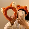 Diadema de peluche con orejas de zorro para mujer, con foto de parque de atracciones, bonita diadema de dibujos animados, ideal para otoño e invierno, para lavar el cabello con tarjeta.