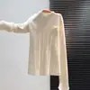 Top de punto para mujer con lazo y ribete de encaje, cuello semi alto, rosa, estilo único, hermoso y juvenil