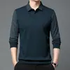 2026 Novo Estilo Camiseta Falsa de Duas Peças Moletom Fino Masculino Primavera e Outono Manga Longa Camisa Polo de Algodão Alto Camiseta Básica para Pai
