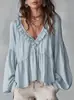 2026 Primavera/Verano Europeo y Americano Casual Dulce Volantes Mangas Abullonadas Plisado Camisa Top Tienda Independiente