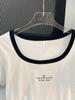 Camiseta de manga corta con cuello cuadrado para mujer, estilo Spice Girls, de verano, ajustada, adelgazante, con cuello de espiga, de algodón puro con hombros descubiertos.