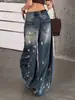 Calça Jeans Scimitar Bonita com Estampa de Letras Rasgada Fluida Verão Casal Unissex Solta Emagrecedora Versátil Perna Reta Banana