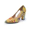 228-155Dx Comércio Exterior Transfronteiriço Sapatos de Salto Alto Boca Rasa Estilo Europeu e Americano Feminino Estampado Bico Fino Salto Bloco Tamanho Grande 43