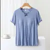 Pijama feminino de manga curta com bojo verão novo roupa de casa T-shirt fina com bojo top de orelha de madeira