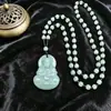 Colar Guanyin Buda Jade Imitação Pingente de Vidro Calcedônia Verde Corrente Longa para Suéter para Homens e Mulheres Presente para Transmissão ao Vivo Atacado