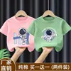 Camiseta de Verão de Algodão Puro de Manga Curta para Meninos 2026 Nova Estampa de Desenho Roupas Infantis Tops Finos para Bebês Meninos t