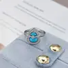 Anillo de Esmalte Azul Hielo Microincrustado Estilo Disco Roto para Mujer, Blanco, Anillo de Dedo Índice Moderno y Fresco, Anillo Versátil de Nicho
