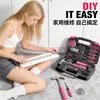 Yunbei Best-Seller Transfronteiriço Rosa Conjunto de Ferramentas Manuais Domésticas de 24 Peças para Meninas, com Armazenamento para Manutenção Diária do Carro e Uso Manual