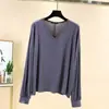 Camiseta Suelta de Modal para Mujer, Ropa de Verano Delgada de Manga Larga con Protección Solar, Nuevo Top de Cuello en V, Ropa Femenina Estilo Coreano, Camiseta de Talla Grande