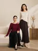 Falda plisada de terciopelo con retazos de encaje Feiyuan para mujer, nuevo estilo otoño e invierno, ropa de trabajo para el día a día, falda plisada de color liso