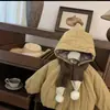 Casaco de Algodão com Capuz Espesso Forrado com Lã Cor Pura Inverno Estilo Coreano Fofo Meninas Acerto Crítico Casaco à Prova de Vento para Bebê