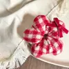 Nova Faixa de Cabelo Infantil com Estampa Xadrez Vermelho e Flores, Elástico de Cabelo