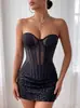 Top corsé de tiras negras transparentes con ballenas de comercio exterior para mujer, adecuado para usar como capa exterior o interior, adelgazante y entallador de cintura