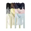 26 Conjunto de Outono Básico Macio Aderente Gola Alta Sem Manga Cor Sorvete Colete + Camiseta de Manga Longa Cardigan + Calça Longa Casual