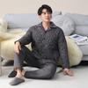 Pijama para Hombre Invierno Forro Polar Coral Tres Capas Acolchado con Plumón Espesado Ropa de Casa Franela Otoño e Invierno para Hombre