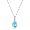 Colar de gota de água com lágrimas azuis, cheio de diamantes, para mulheres, safira requintada, brilhante, luxo leve, design exclusivo, corrente para clavícula atacado