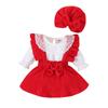 Baoxin Roupas Infantis Natal Ano Novo Gola de Renda Bolsa Roupas Plus Size Alça de Cordão Veludo Laço Vestido Chapéu Conjunto Bebê Feminino
