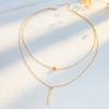 Collar nuevo transfronterizo de doble capa para mujer estilo ins creativo europeo y americano simple colgante cuadrado apilado cadena clavicular al por mayor