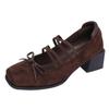 Zapatos Mary Jane Franceses de Tira Cruzada para Mujer, Dama Elegante, Tacón Grueso, Punta Cuadrada, Boca Baja, Zapatos Pequeños de Piel con Lazo, Zapatos Retro