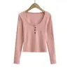 404-25 Cuadrado de Invierno Cuello Redondo Polar Liso Manga Larga Suéter Camiseta Capa Base Estilo Blogger Ajustado