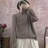 Suéter de estilo casual com gola alta discreta, suéter de tricô para outono e inverno 2025, tricô feminino de fio de algodão floral espesso