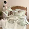 Juego de cuatro piezas de colcha de verano refrescante de Tencel floral pastoral estilo francés, funda de cama de colcha de aire acondicionado fresca sedosa estilo princesa