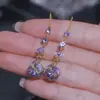 Pendientes Largos con Borlas Moradas Super Brillantes y Tachuelas de Diamante para Mujer, Modernos y de Alta Gama, Pendientes Versátiles de Lujo Ligero, Perlas al por Mayor