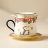 Taza de té de cerámica de fábrica con diseño de flor y gato, Taza con separación de té y agua, Taza individual para beber agua