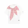 Camiseta de Manga Corta Estilo Retro Americano con Chal a Cuadros y Lazo para Hombre y Mujer Marca Trendy High Street Diseño Holgado Sentido del Diseño Camiseta de Media Manga para Pareja