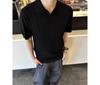 Camisa Polo de Punto Rayas Cuello en V Gaviota Gris para Hombre Verano Estilo Coreano Ajustada Camiseta con Solapa Manga Corta Top de Manga Media