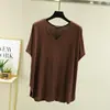 Camiseta base de color sólido ligera para primavera/verano, camiseta casual de talla grande, holgada, para mujer, nueva ropa de casa, estilo coreano, cuello en V