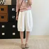Shorts cropped de pierna ancha de lino Tencel para mujer, nuevo estilo de verano, cintura alta, adelgazantes, relajados, casuales, de longitud media, con estampado floral