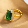 Anel Aberto Retangular Retro Transfronteiriço Azul Marinho Totalmente Cravejado Colorido Tesouro Anel Feminino de Luxo Leve Joias de Cobre Atacado