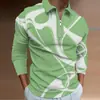 Nueva camisa de cuello para hombre transfronteriza, estampado de moda europea y americana, top casual de manga larga ajustado para hombre con estampado digital