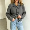 Suéter de punto para mujer de estilo europeo y americano transfronterizo, nuevo para otoño, abrigo versátil, holgado y moderno, con botones grandes, elegante cárdigan de punto con cuello de solapa