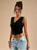 Top regata curto estilo garota nova cross-border TK, decote V, sem mangas, para mulheres, com botões cruzados nas costas, acinturado, modelador