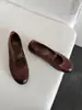 Otoño 2026 Nuevo Estilo Zapatos de Ballet Retro de Punta Redonda Estilo Francés Planos sin Cordones Zapatos Mary Jane Negros de Tacón Oculto