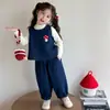 Conjunto de Roupas de Outono para Meninas 2025 Nova Moda Ocidental Roupas Infantis Roupa Jeans para Bebê Menina Conjunto de Três Peças Primavera e Outono