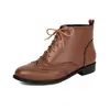 Botas de Cano Curto Brogue Florais Color Block Retrô Couro Patente com Cadarço Sapatos Pequenos de Couro Botas de Cano Curto com Salto Baixo para o Dia a Dia Britânico