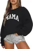 Moletom europeu transfronteiriço tamanho 2025 novo tamanho grande com gola redonda, estilo coreano, nova estampa de letras MAMA, blusa solta para mulheres, colorido