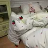 Conjunto de 4 peças Jacquard de Algodão Lavado Renda Estilo Coreano Feminino Cereja Rosa Pequeno Algodão Puro 1,5m 1,8m