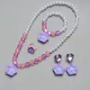 Joias Infantis Desenho Animado Flor Colorida Princesa Colar com Contas Conjunto de Pulseira Pingente de Coração Cartão Presente de Aniversário Atacado
