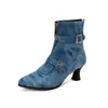 Botas de moda europeas y americanas para mujer, tacón medio, con hebilla de cinturón, talla grande, botines 7002
