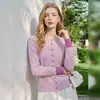 Loja Principal Shanghai Danong/Cardigã de tricô estilo francês para mulheres, outono rosa manga longa gola redonda jaqueta top elegante