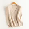 Chaleco de Cachemir Puro con Cuello en V para Otoño e Invierno para Mujer Engrosado Sin Mangas Suéter de Siete Puntos Aspecto Holgado Adelgazante Chaleco de Punto para Vestir en Capas