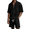 Código Europeu Transfronteiriço Verão Novo Mais Vendido Conjunto de Shorts com Zíper Manga Curta Masculino Cor Pura Casual Praia Conjunto de Roupas Masculinas